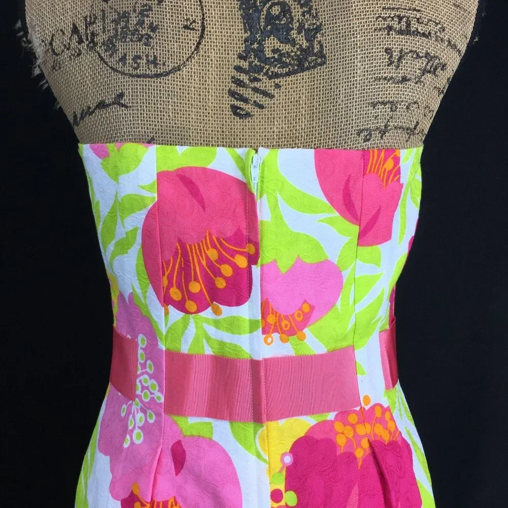 Lilly Pulitzer Dress Size 8 Bold Jumbo Floral Punch Cotton Knee Length Strapless - Picture 4 of 8